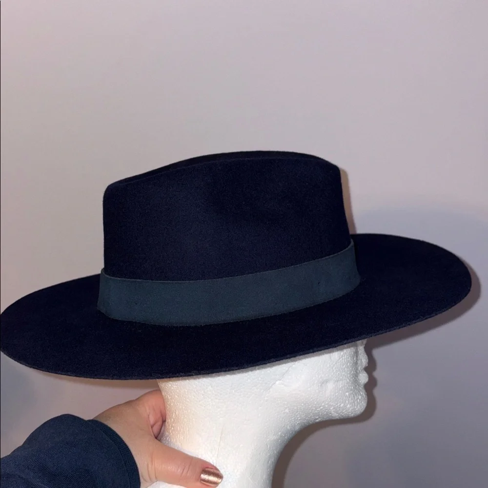By Anthropologie Gemma Felted Rancher Hat Navy Blue 100% Wool Wide Brim Cowboy